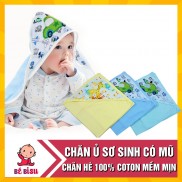 [Mã FMCGSALE55 giảm 8% đơn 500K] Chăn ủ thêu sơ sinh có mũ Fusi 100%cotton mềm mịn